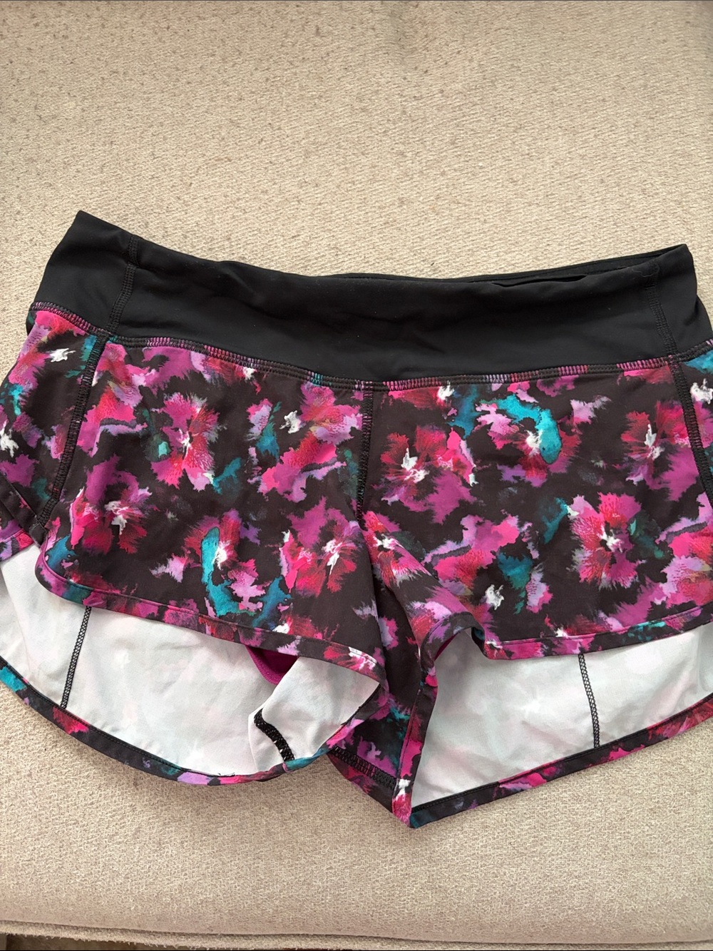Lululemon Black Floral Active Shorts - Pink & Teal